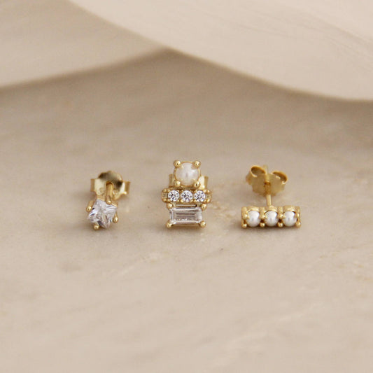 MAIVE - Pearl CZ Diamond Stud Earring Set