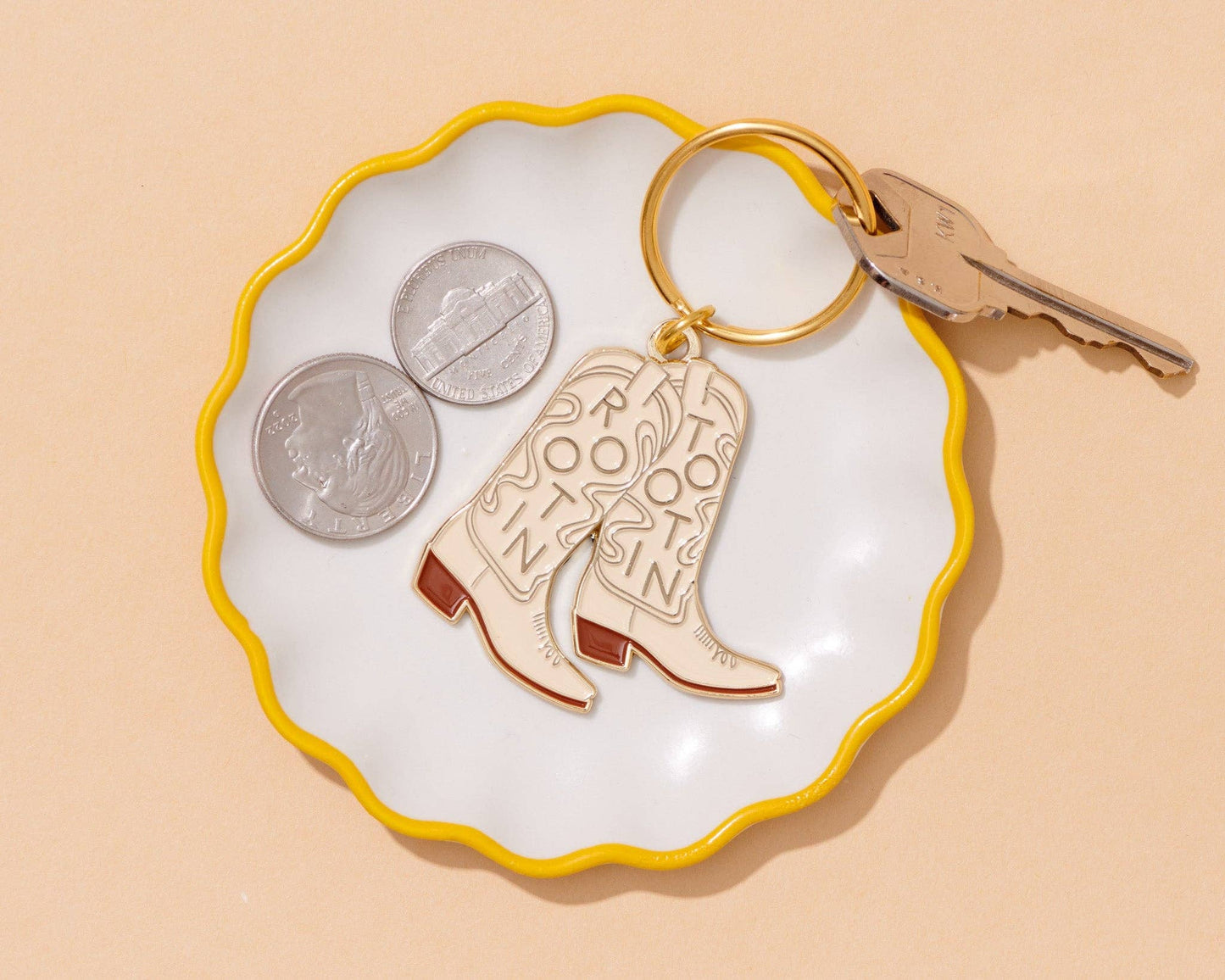 And Here We Are - Rootin' Tootin' Western Cowboy Boot Keychain Gift