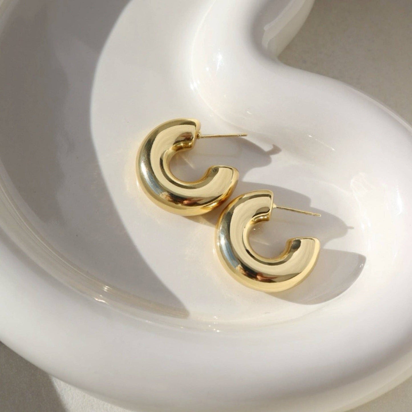 Token Jewelry - Cloud Hoops - Chunky Hoops, Trendy Earrings, 14k Gold Fill