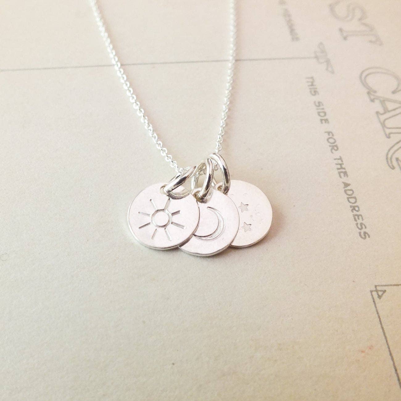 Sun Moon and Stars Necklace: Sterling Silver