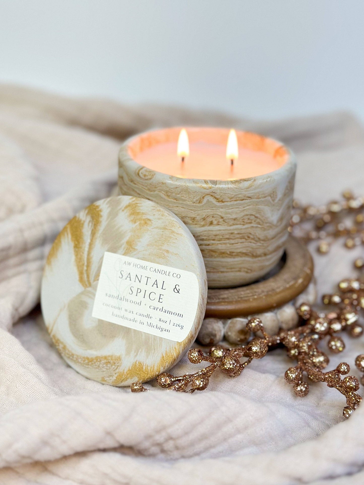 SANTAL & SPICE 8oz Concrete Candle | Sustainable | Reusable | Nontoxic | Coconut Wax Candle