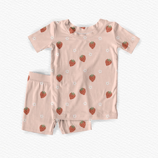 Peachy Dreams Clothing Co LLC - Dainty Strawberries Bamboo Short Set