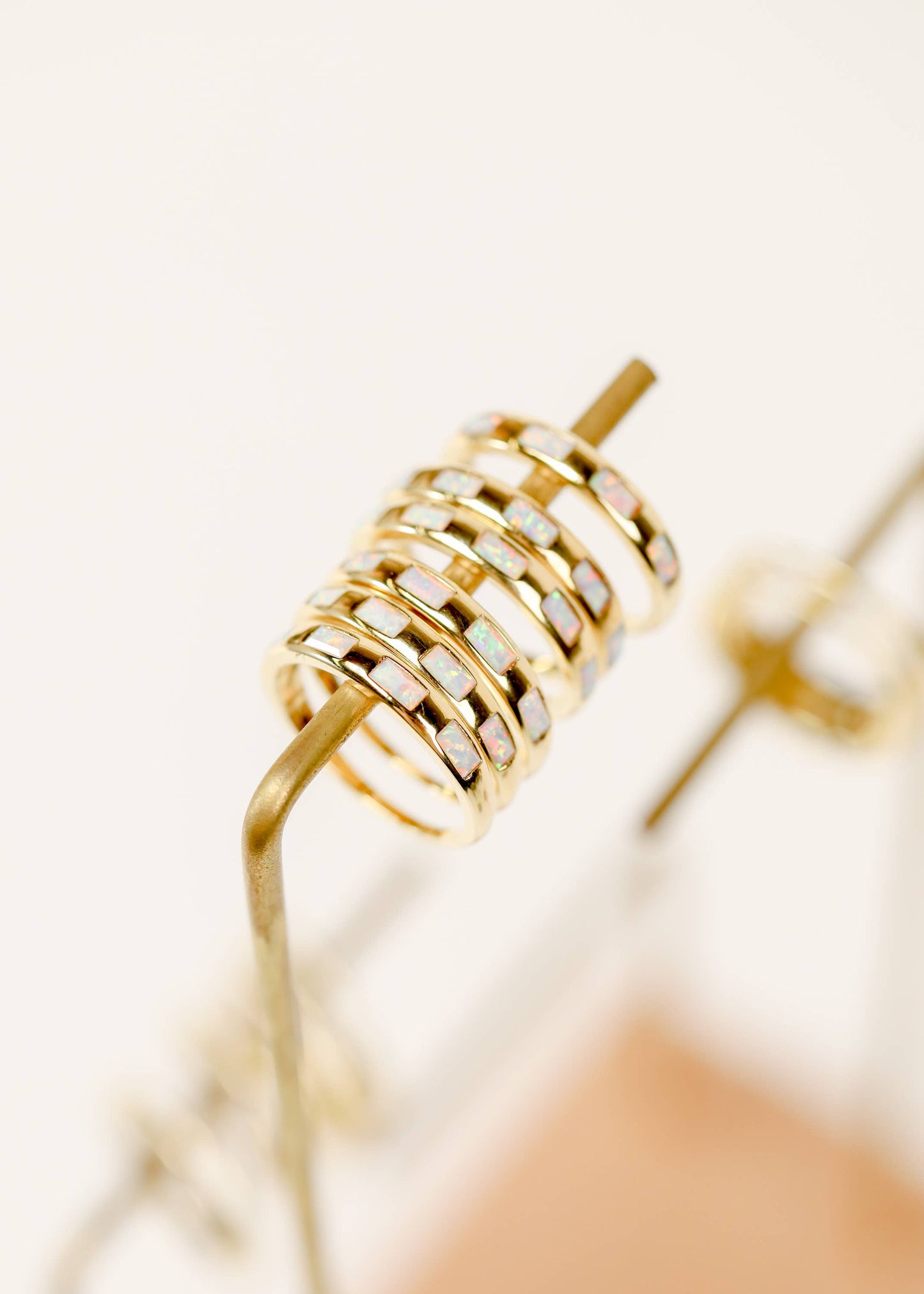 JaxKelly - Gold Rings - White Opal Inset Baguette