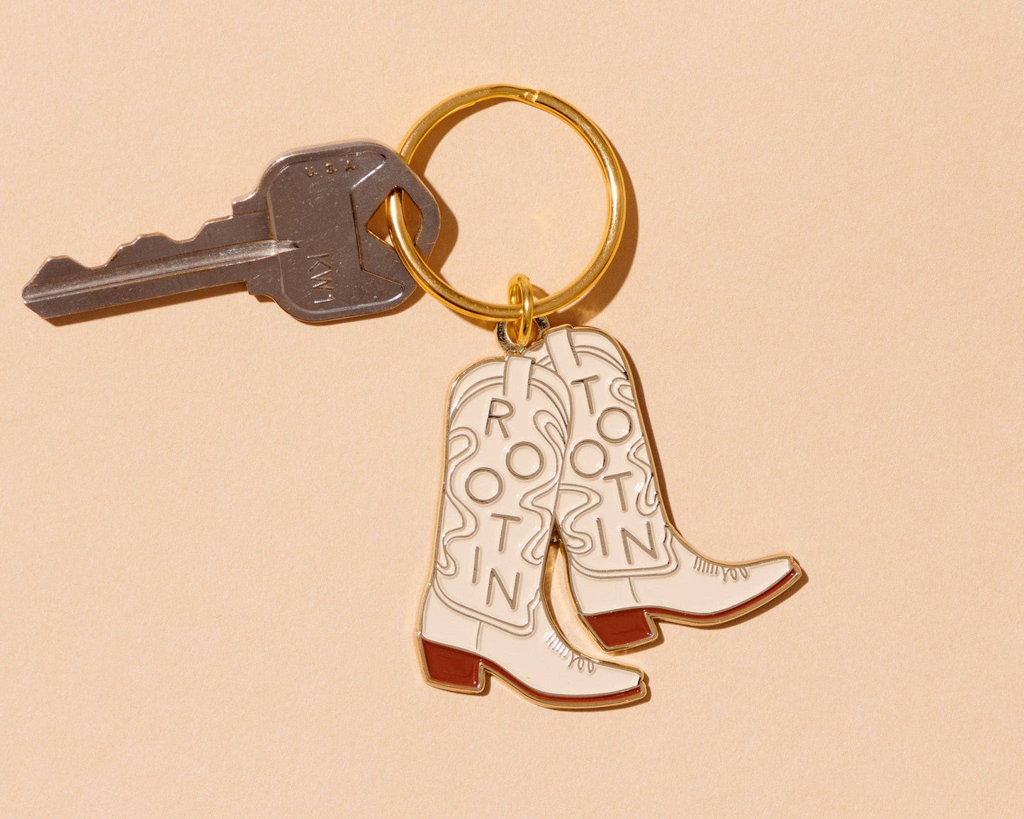 And Here We Are - Rootin' Tootin' Western Cowboy Boot Keychain Gift