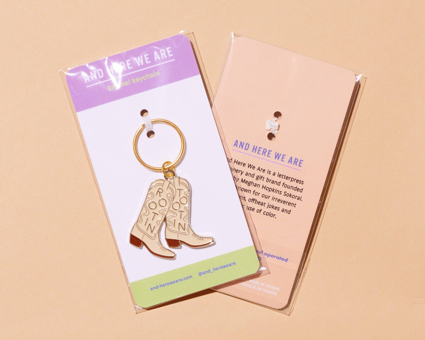 And Here We Are - Rootin' Tootin' Western Cowboy Boot Keychain Gift