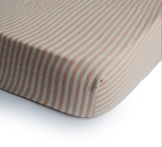Mushie Extra Soft Muslin Crib Sheet - Natural Stripe