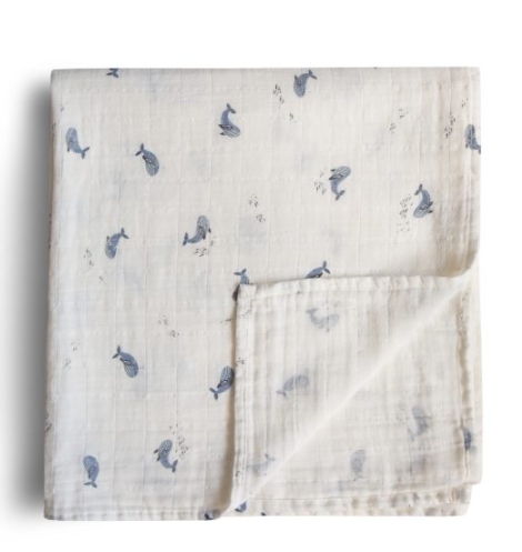 Muslin Swaddle Blanket Organic Cotton Whales