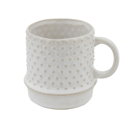 Stoneware Mug with Hobnail Pattern - White