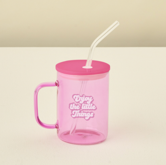 The Darling Effect - Pink Glass Mug with Handle - Enjoy the Little Things