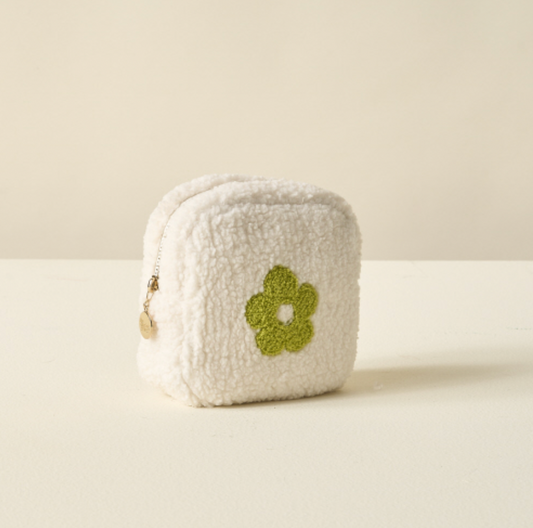 The Darling Effect - Zippered Teddy Pouch - Green Floral - Small Square