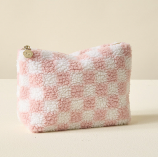 The Darling Effect - Zippered Teddy Pouch - Pink Blush Check