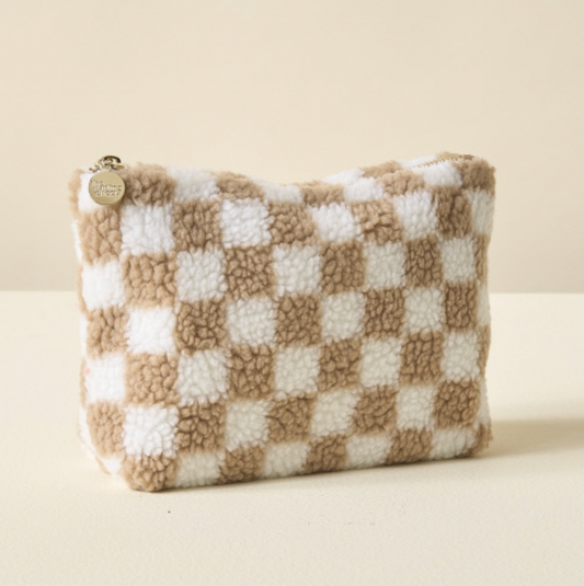 The Darling Effect - Zippered Teddy Pouch - Tan Check