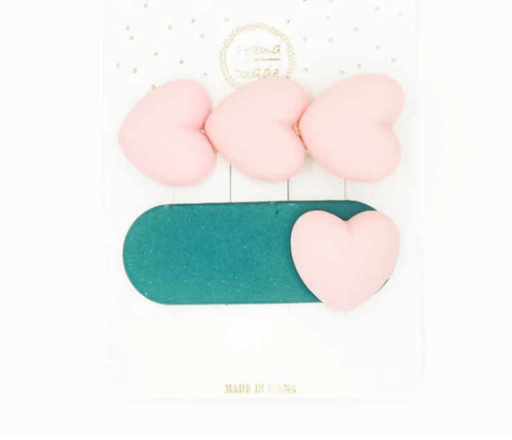 Miki Miette Puffy Heart Hair Clip Set - Assorted Colors