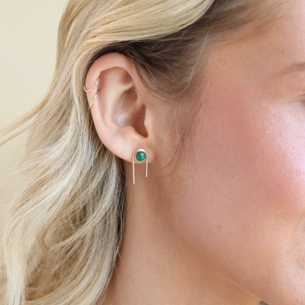 Token Jewelry - Arc Studs with Malachite | Green Stud Earrings