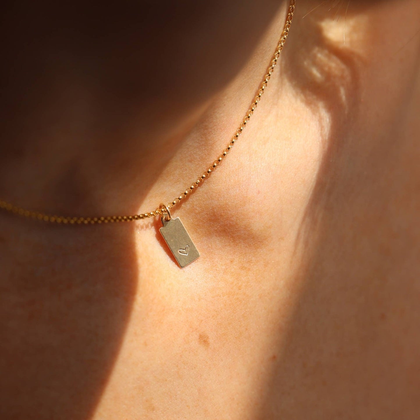 Token Jewelry - Mini Tag Necklace with Heart - Gold Fill or Sterling Silver