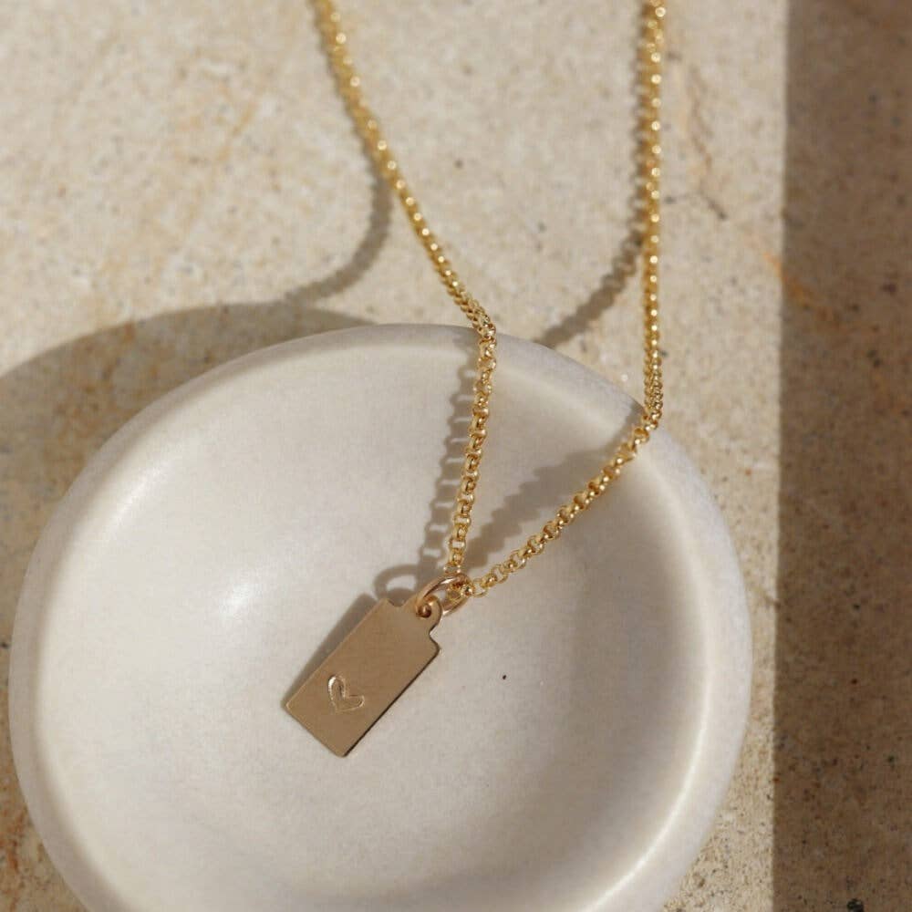 Token Jewelry - Mini Tag Necklace with Heart - Gold Fill or Sterling Silver
