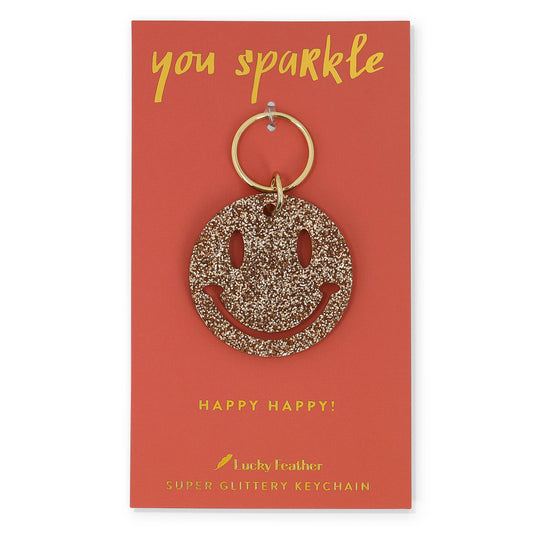 Lucky Feather - Gold Glitter Key - Shape - SMILEY FACE