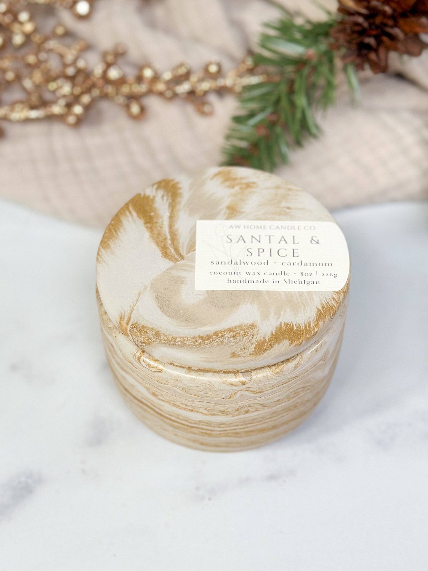 SANTAL & SPICE 8oz Concrete Candle | Sustainable | Reusable | Nontoxic | Coconut Wax Candle