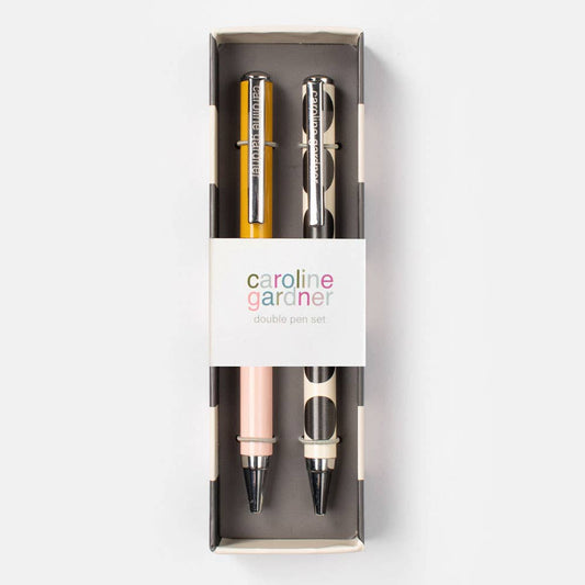 Caroline Gardner - Set of 2 Boxed Pens - Pale Pink Colour Block & Mono Spot