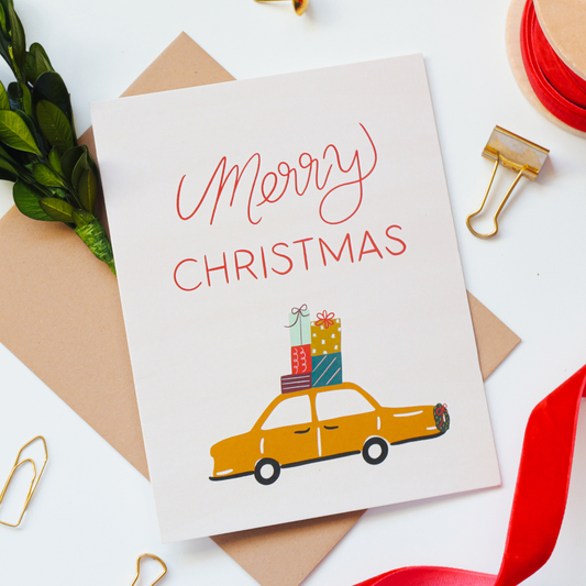 Merry Christmas car with presents card