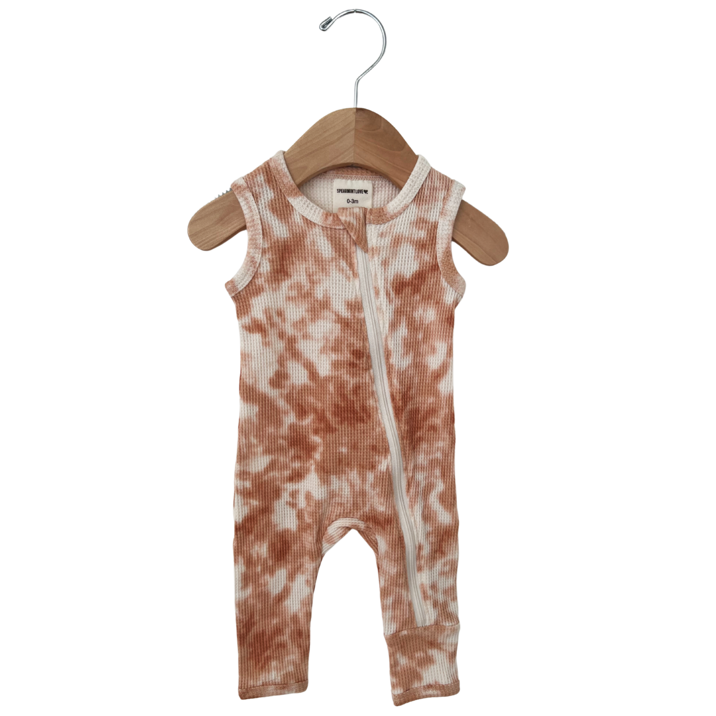 SpearmintLOVE - Organic Waffle Sleeveless Zip Romper, Spice Tie Dye