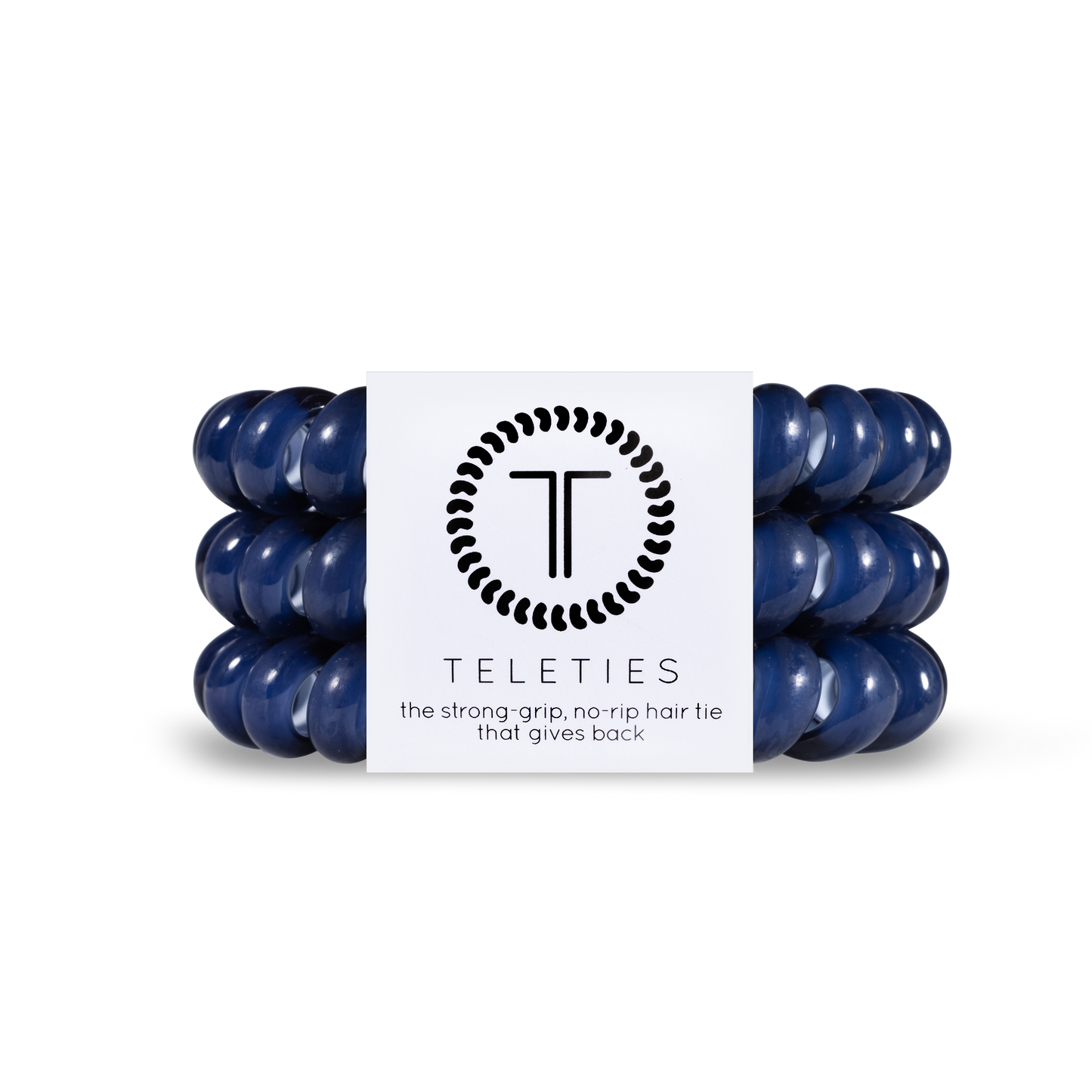 TELETIES - Nantucket Navy - Large Spiral Hair Coils, Hair Ties, 3-pack