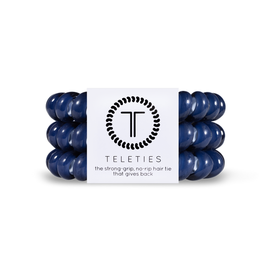 TELETIES - Nantucket Navy - Large Spiral Hair Coils, Hair Ties, 3-pack