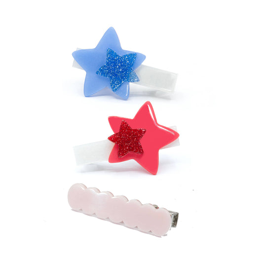 Lilies & Roses NY - Stars Double Red Blue 4th of July Patriotic Hair Clips - SUM24