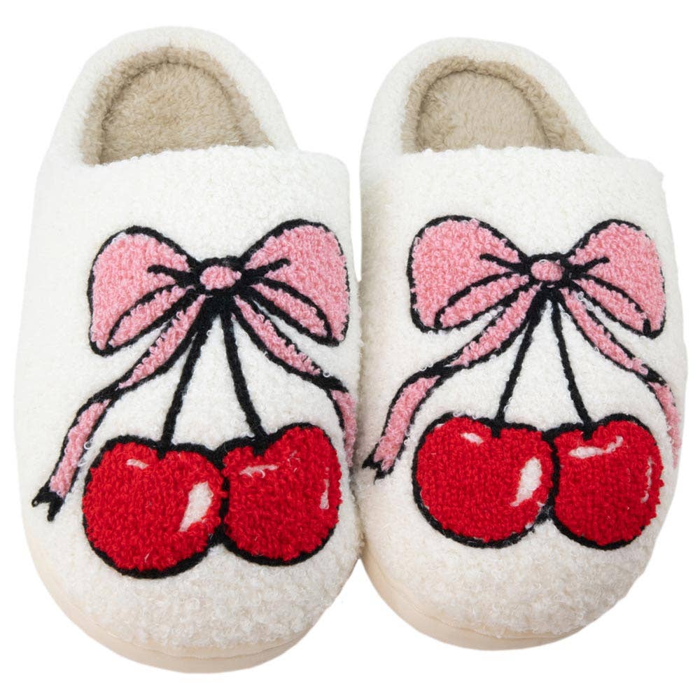 Katydid - Cherry Bow Fuzzy Slippers For Women