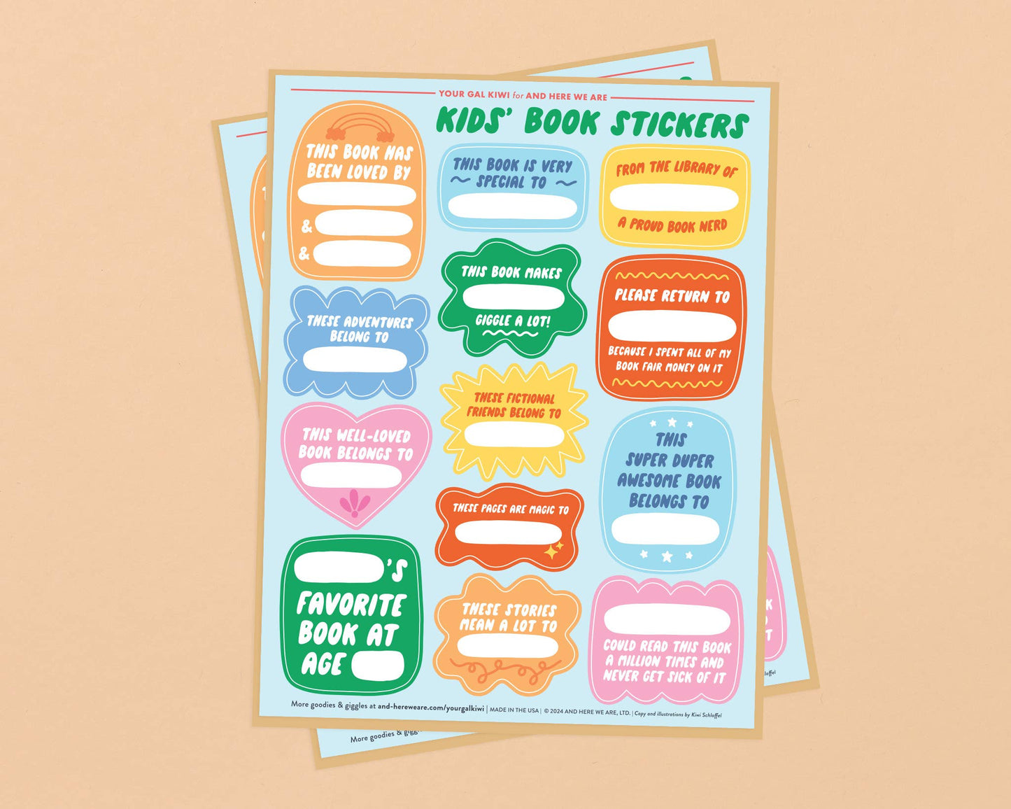 And Here We Are - Kids' Book Plate Sticker Sheets (2) - Child reader, stocking