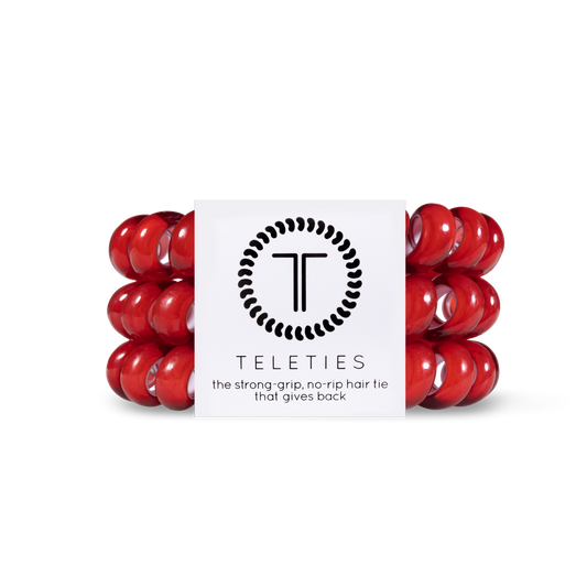 TELETIES - Scarlet Red - Large Spiral Hair Coils, Hair Ties, 3-pack