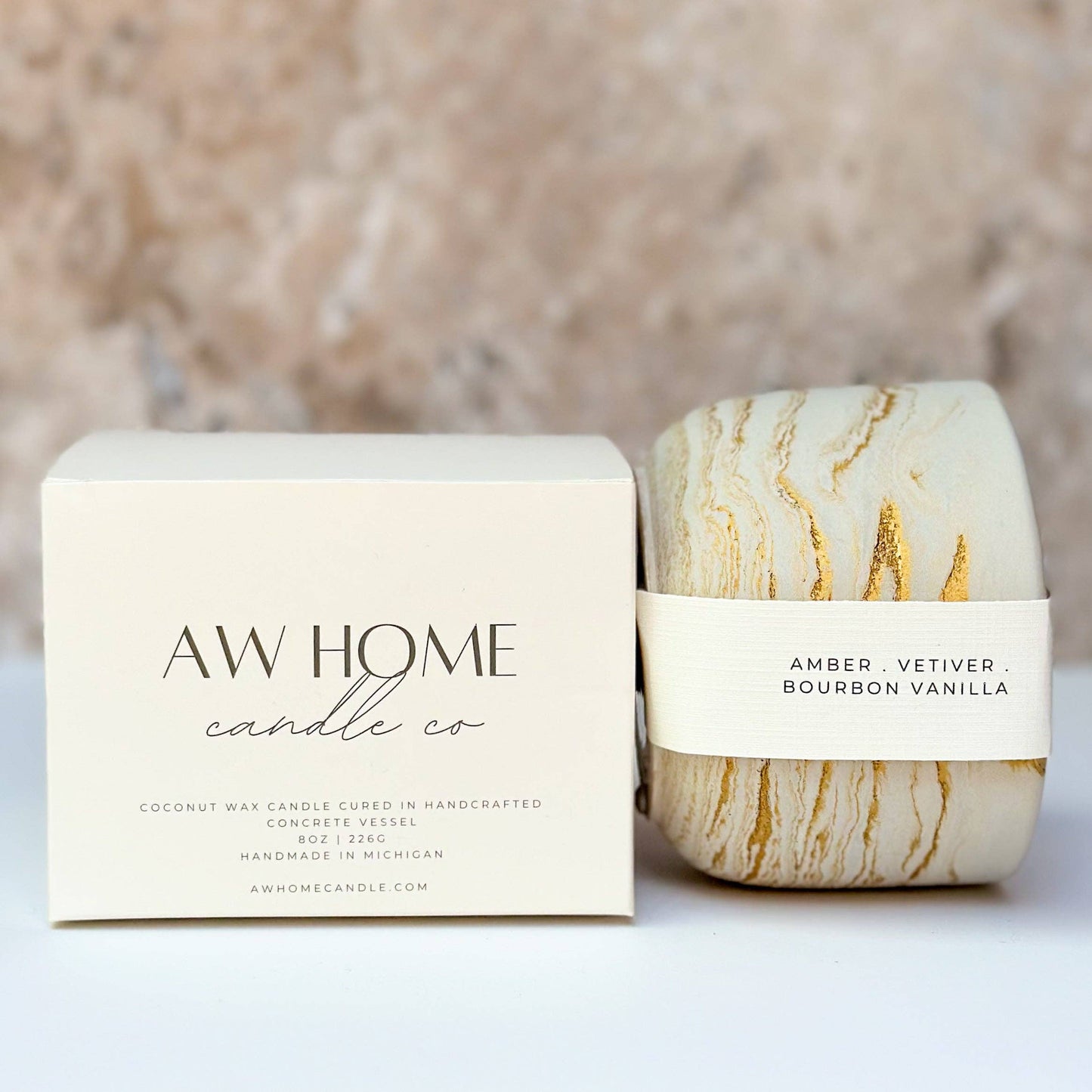 AW HOME candle co - CASHMERE - Concrete Candle - coconut wax and phthalate-free fragrance candle - 8oz