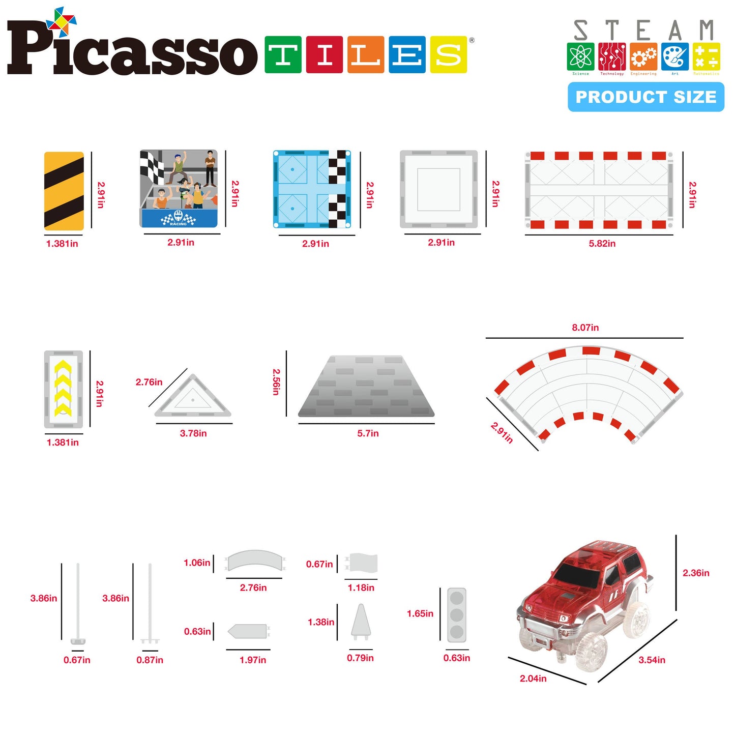 PicassoTiles - Stadium Race Track with 2 Trucks