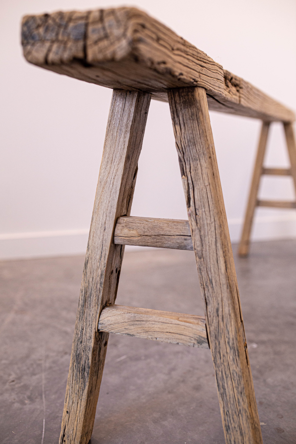 Bench Vintage Skinny Wooden Stool Old Elm Wood Antique