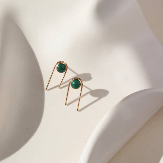Token Jewelry - Arc Studs with Malachite | Green Stud Earrings