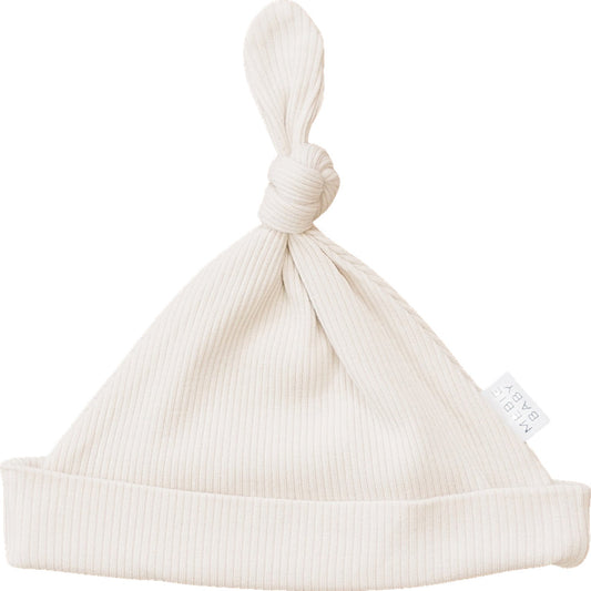 Vanilla Organic Ribbed Newborn Knot Hat