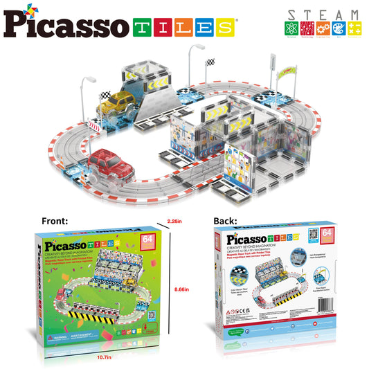 PicassoTiles - Stadium Race Track with 2 Trucks