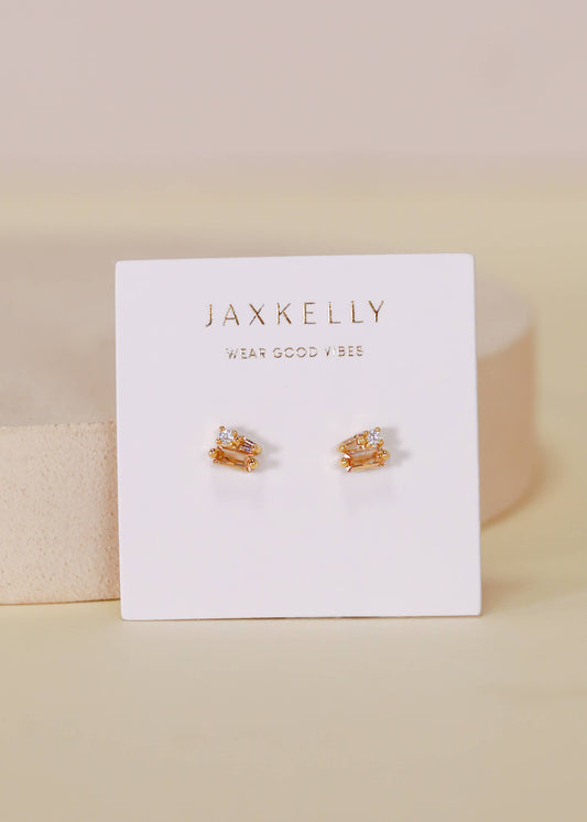 JaxKelly - Baguette Cluster - Champagne CZ - Gold Earrings