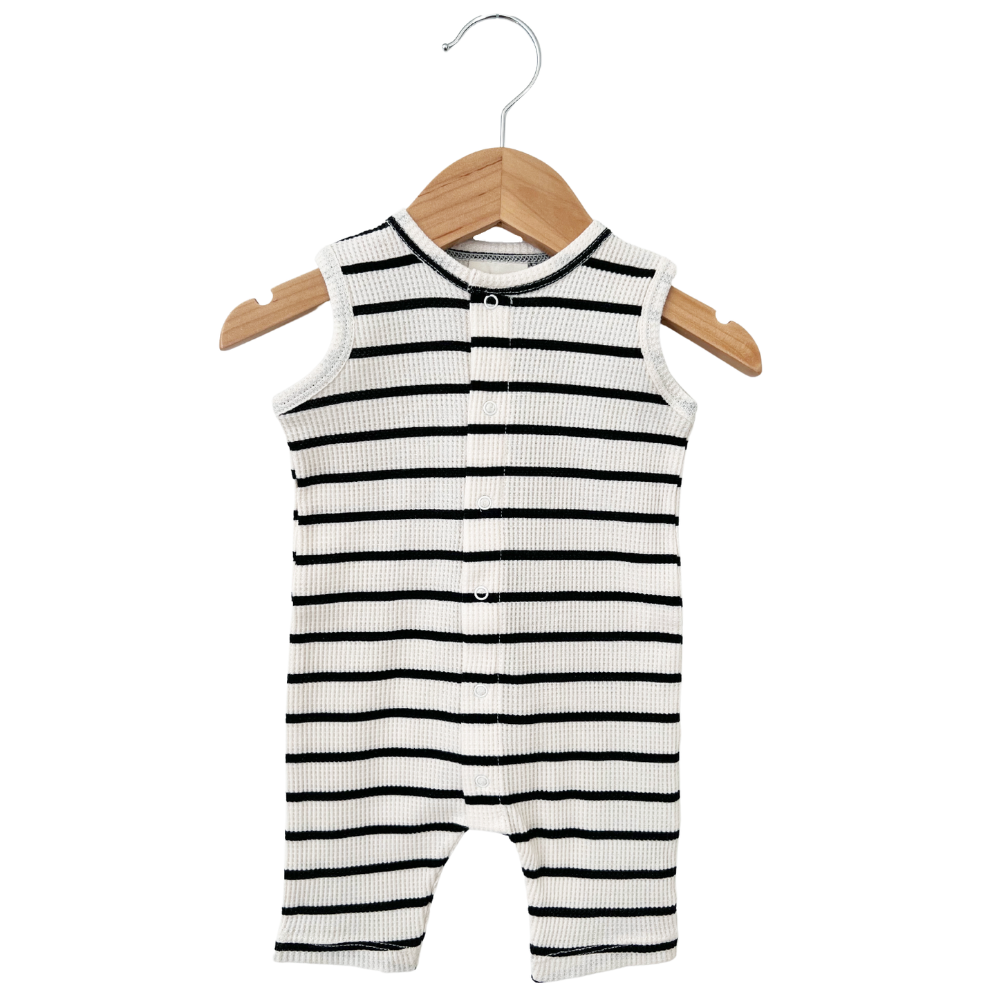 SpearmintLOVE - Organic Waffle Easy Romper, Black Stripe