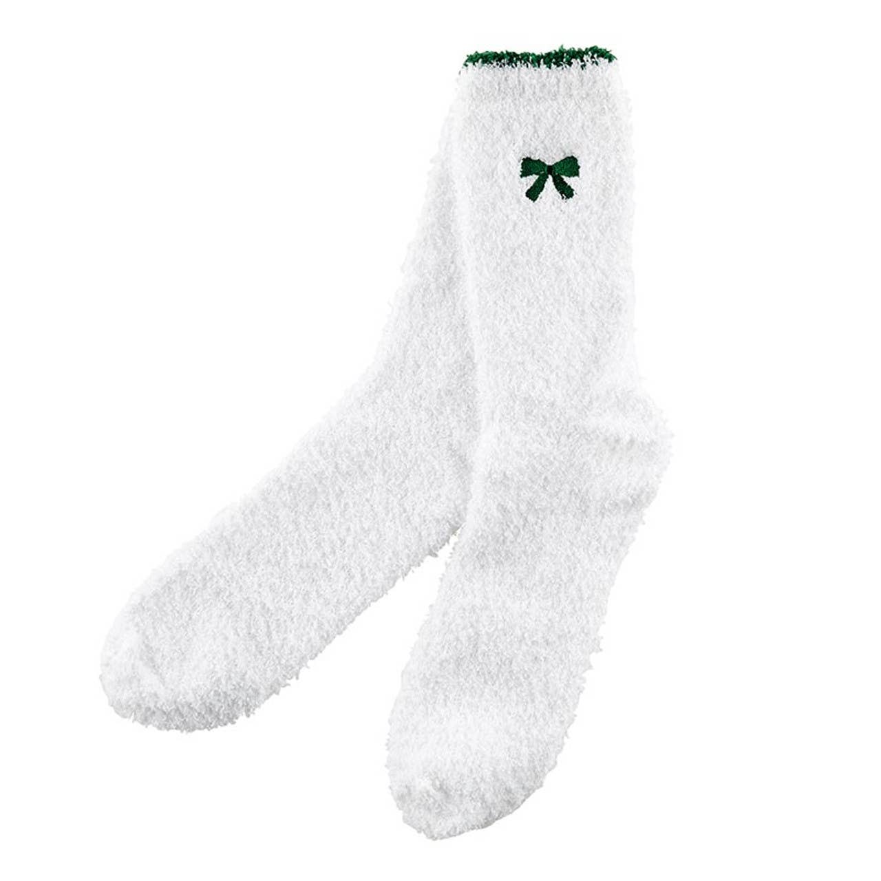 Bella Sleep + Spa - Cozy Socks in Ornament - White with Green Bow