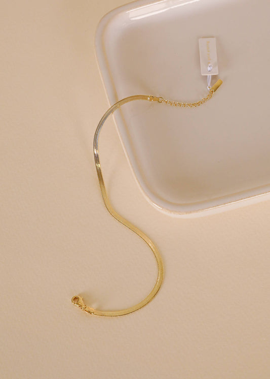 JaxKelly - Flat Snake Chain Anklet - 18k Gold Plated