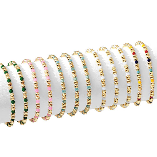 Splendid Iris - 4mm Bead & Crystal Stretch Bracelets - Assorted Colors