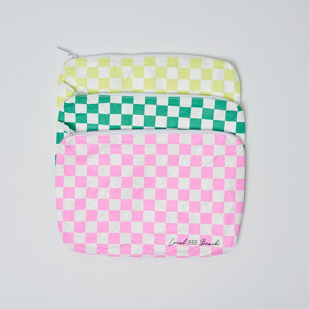 Local Beach - Green Checker Water Resistant Pouch