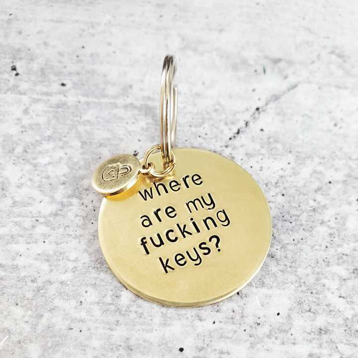 Salt and Sparkle - Where are my fucking keys? Brass Key Chain with padlock tag