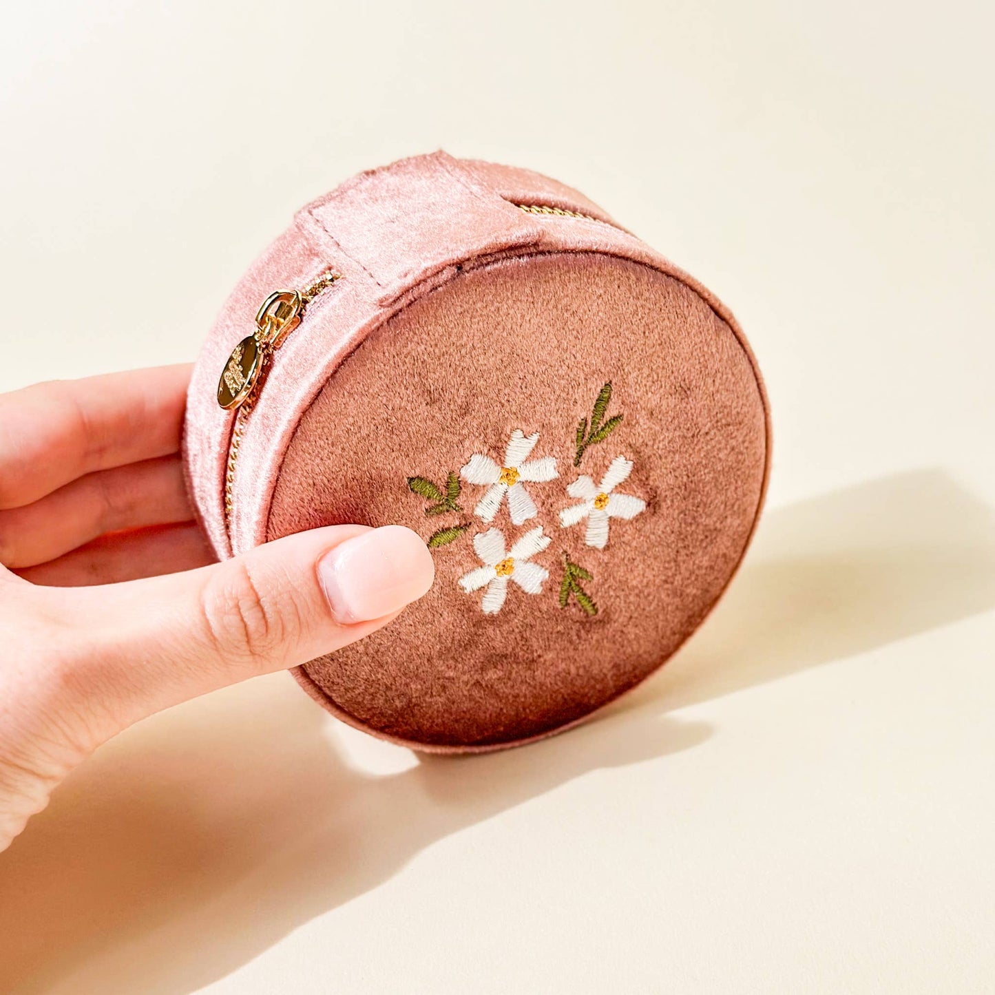 The Darling Effect - Round Velvet Jewelry Case-Floral Rose