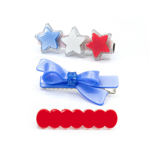 Lilies & Roses NY - Glitter Stars with blue bow Hair Clips - SUM24