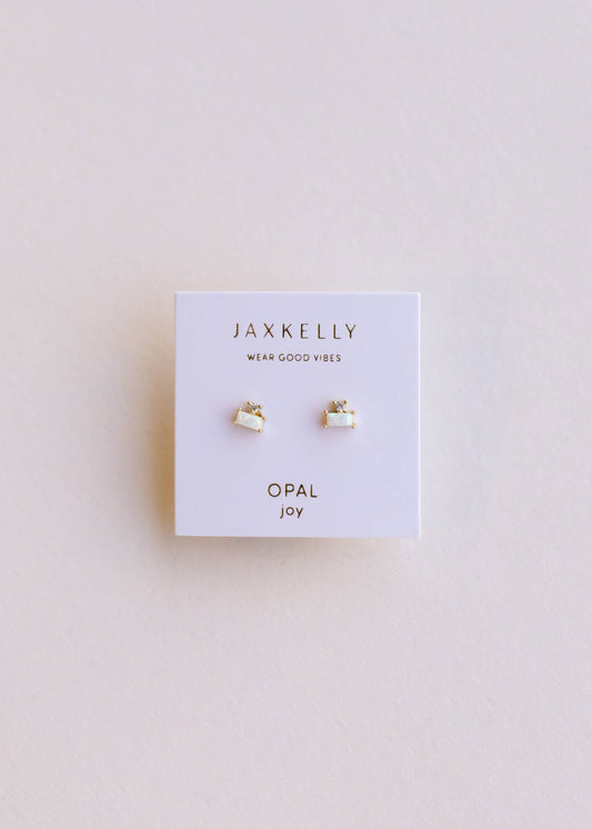 JaxKelly - Double Stud Stack Gold Earrings - Opal White