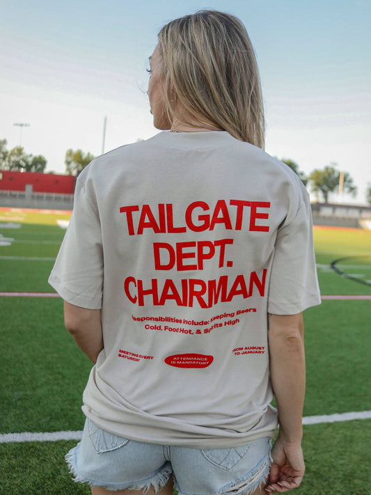 FRIDAY + SATURDAY - F+S: TAILGATE DEPT. CHAIRMAN TEE (FRONT + BACK)