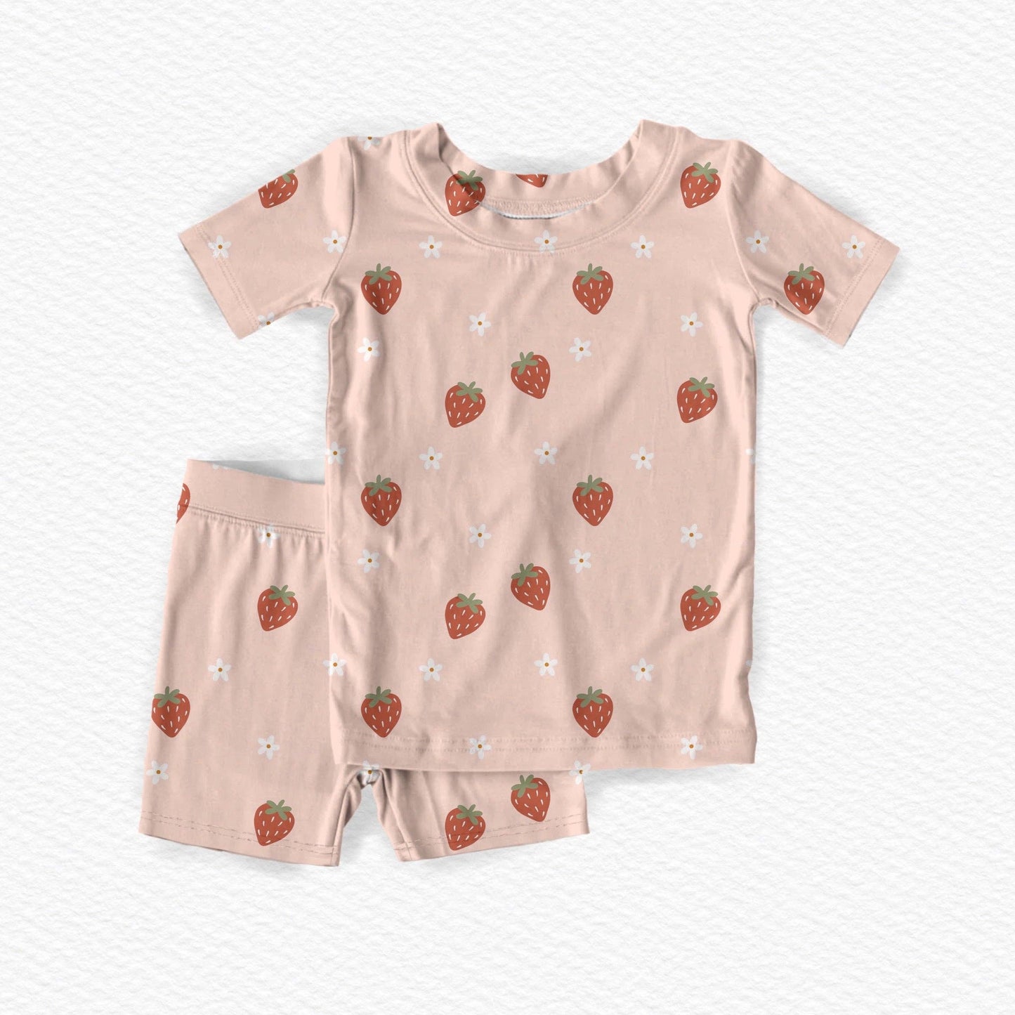 Peachy Dreams Clothing Co - Dainty Strawberries Bamboo Short Set