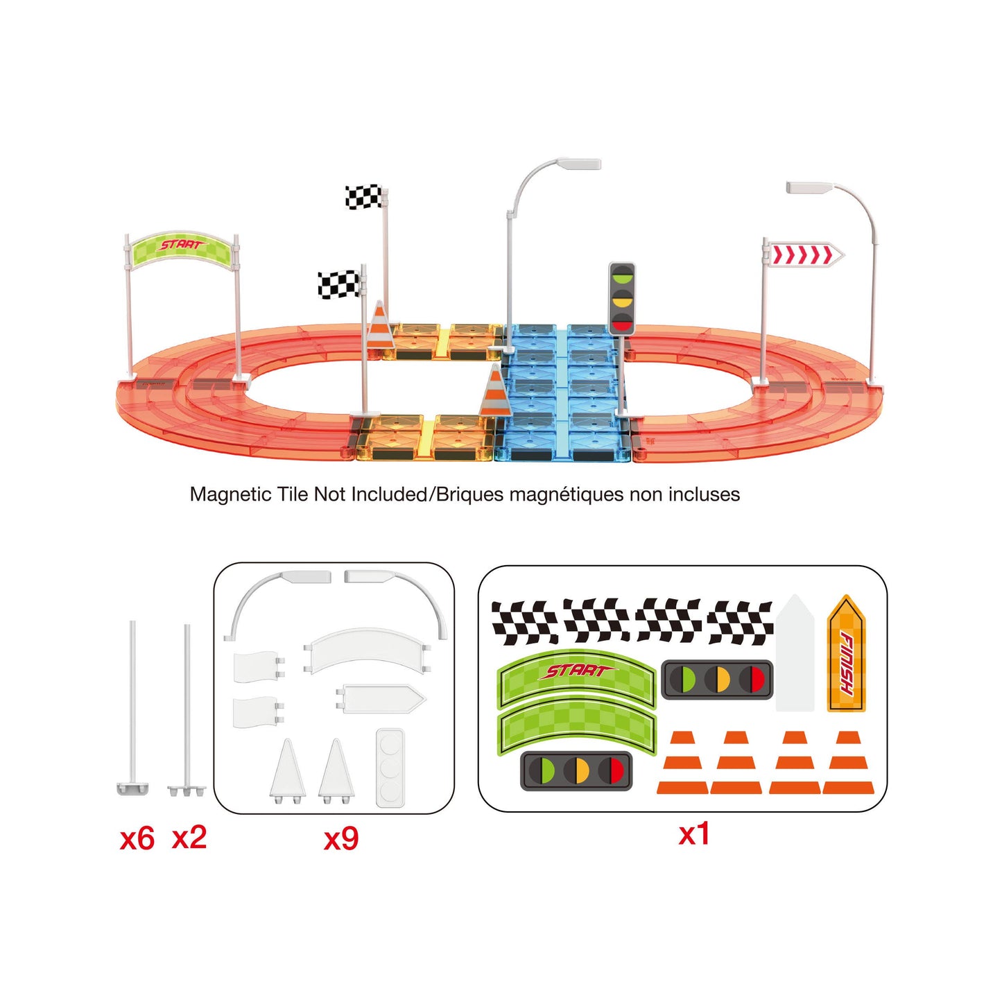 PicassoTiles - 18pc Magnet Tile Compatible Building Race Track Kit